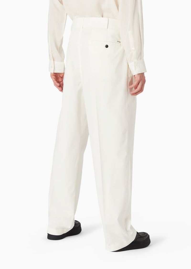 White Emporio Armani Soft-touch Pima-cotton Gabardine Trousers With Darts | EA-SN58317