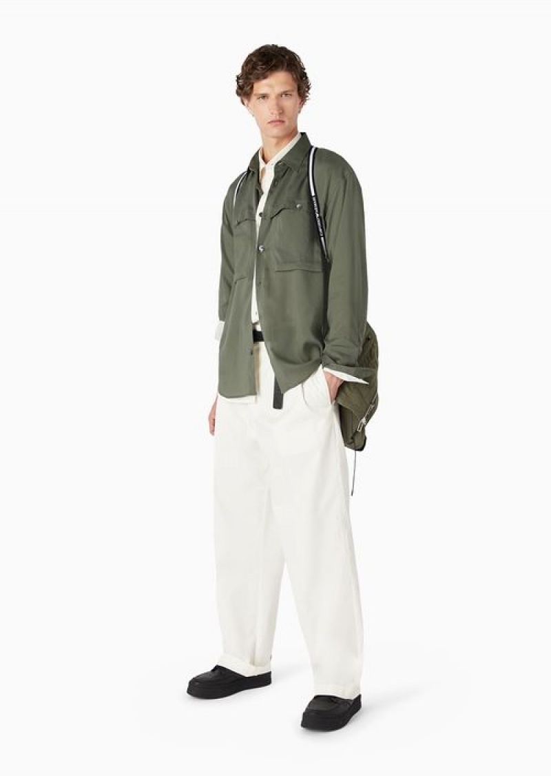 White Emporio Armani Soft-touch Pima-cotton Gabardine Trousers With Darts | EA-SN58317