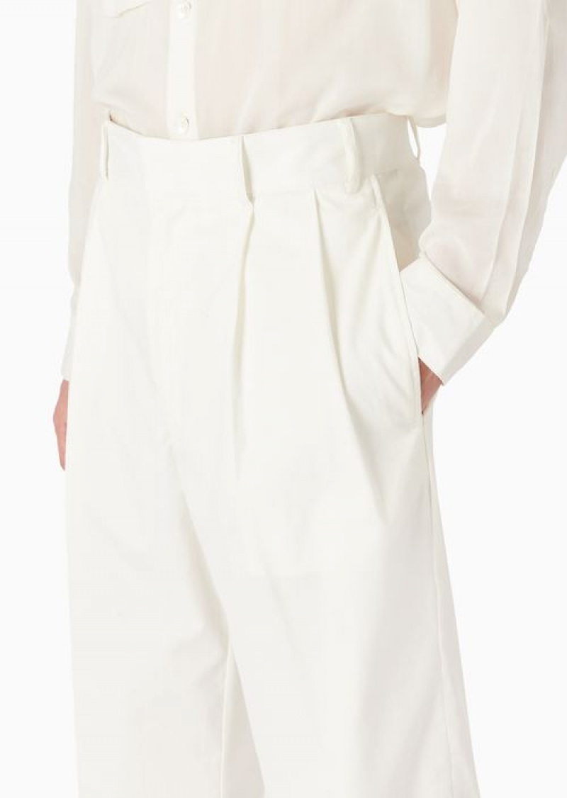 White Emporio Armani Soft-touch Pima-cotton Gabardine Trousers With Darts | EA-SN58317