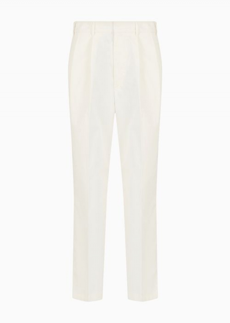 White Emporio Armani Soft-touch Pima-cotton Gabardine Trousers With Darts | EA-SN58317