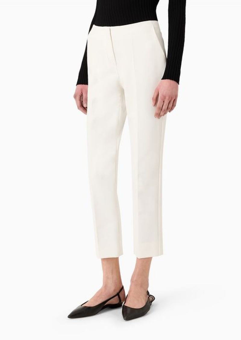 White Emporio Armani Stretch Gabardine 7/8 Trousers | EA-SN56874