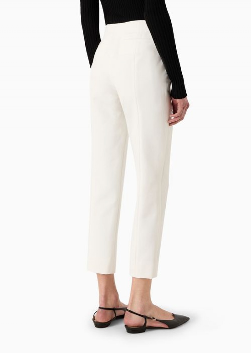 White Emporio Armani Stretch Gabardine 7/8 Trousers | EA-SN56874