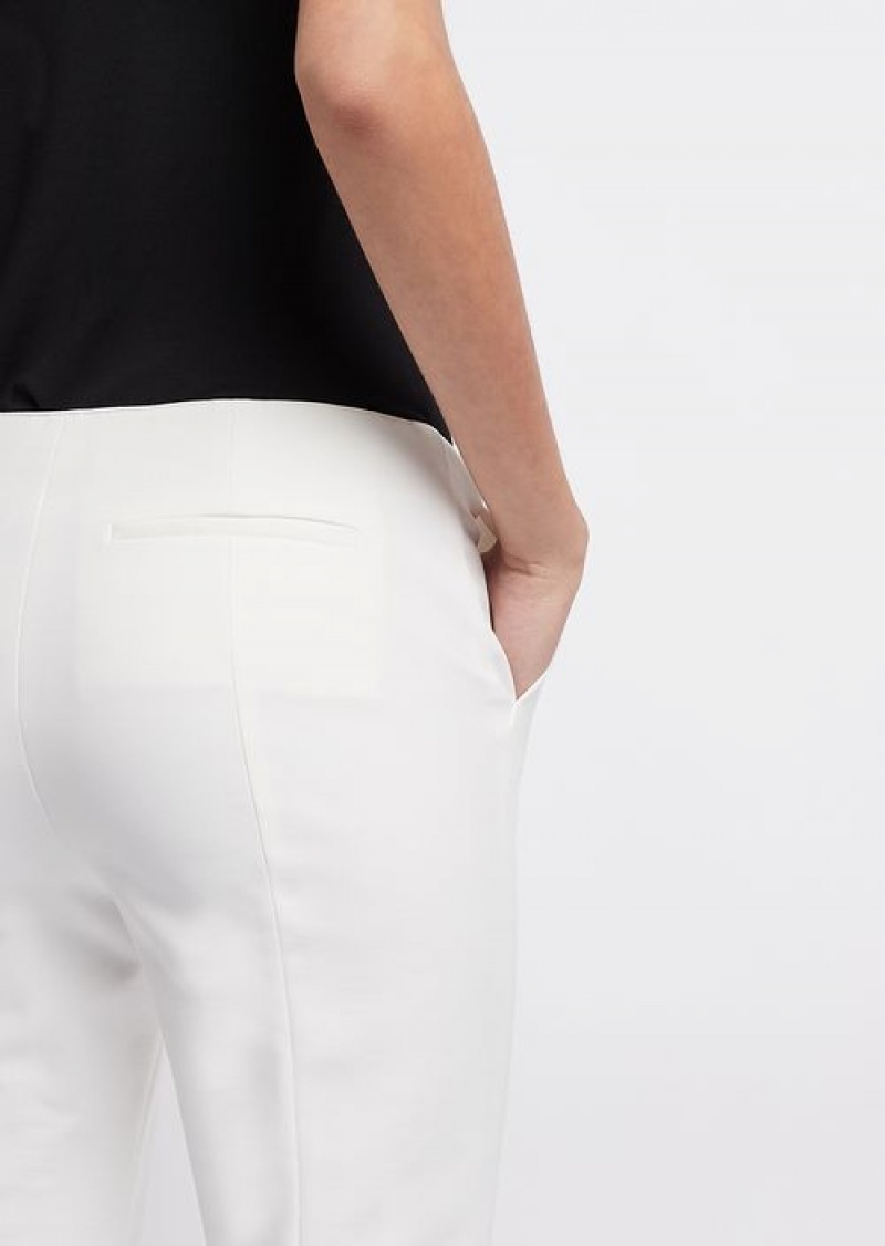 White Emporio Armani Stretch Gabardine 7/8 Trousers | EA-SN56874