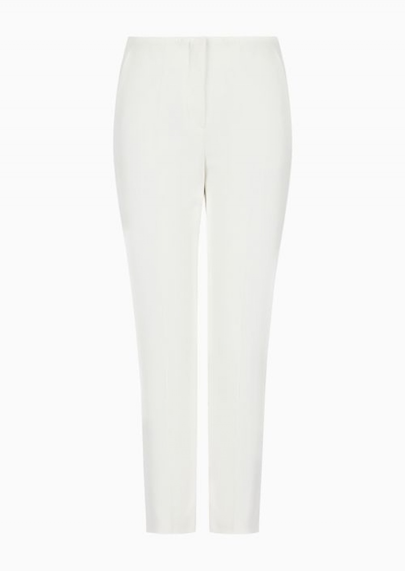 White Emporio Armani Stretch Gabardine 7/8 Trousers | EA-SN56874