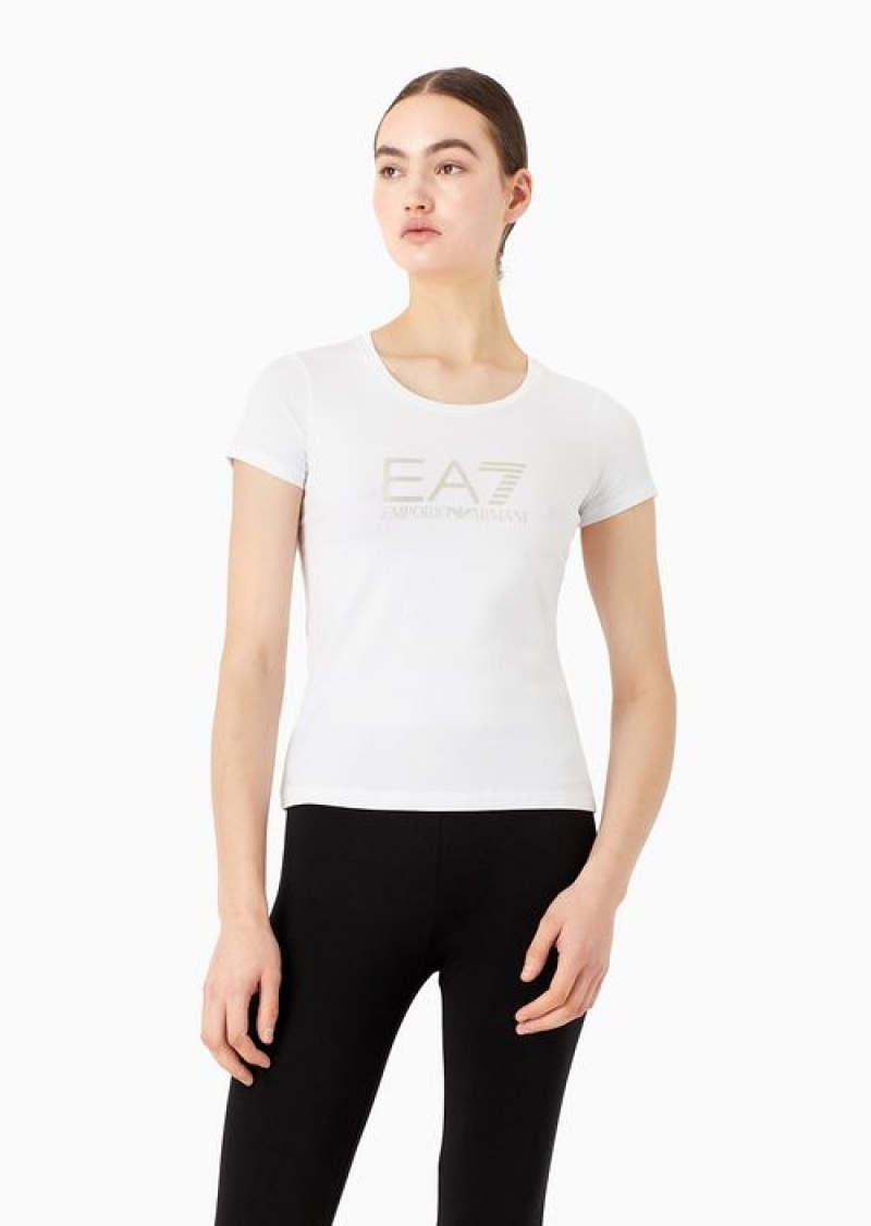 White Emporio Armani Stretch-cotton Shiny T-shirt | EA7-SN59645