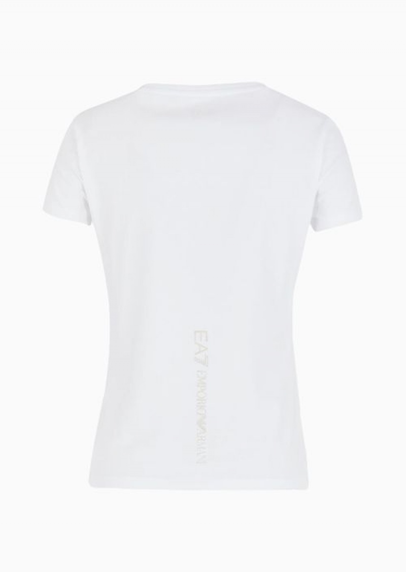 White Emporio Armani Stretch-cotton Shiny T-shirt | EA7-SN59645