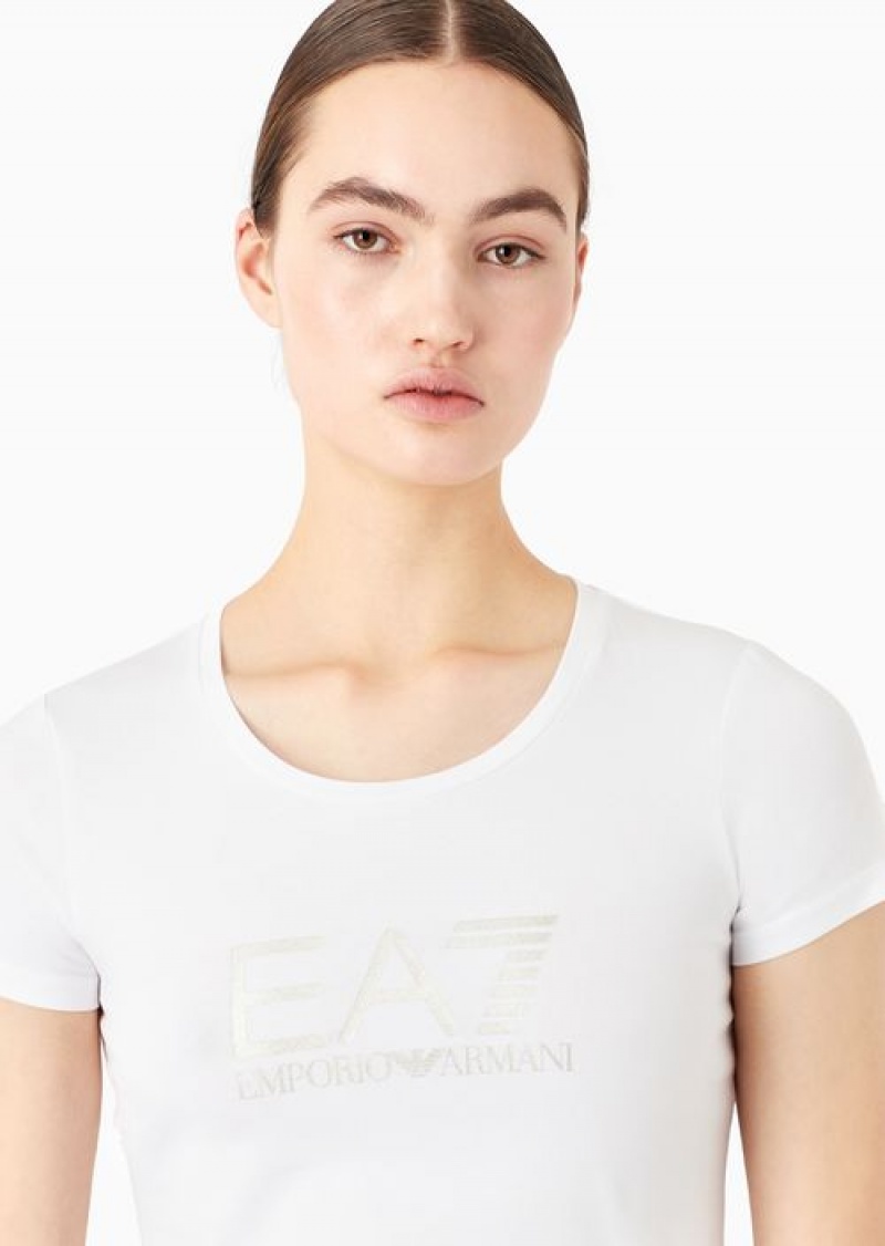 White Emporio Armani Stretch-cotton Shiny T-shirt | EA7-SN59645