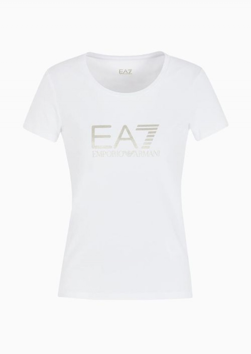 White Emporio Armani Stretch-cotton Shiny T-shirt | EA7-SN59645