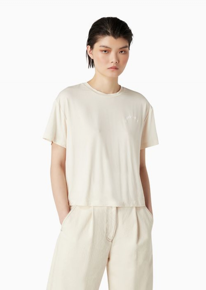 White Emporio Armani Stretch-jersey T-shirt With Oversized Chalet Capsule Collection Print | EA-SN57047