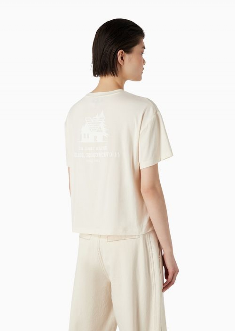 White Emporio Armani Stretch-jersey T-shirt With Oversized Chalet Capsule Collection Print | EA-SN57047