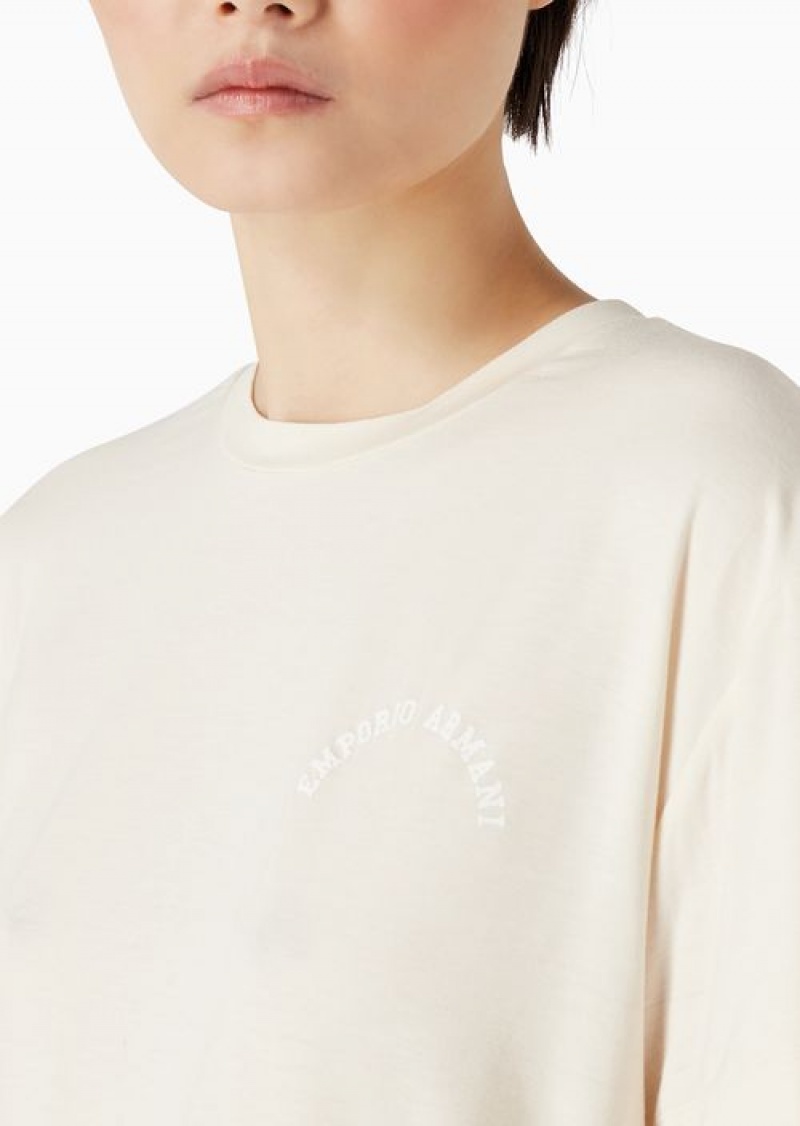 White Emporio Armani Stretch-jersey T-shirt With Oversized Chalet Capsule Collection Print | EA-SN57047