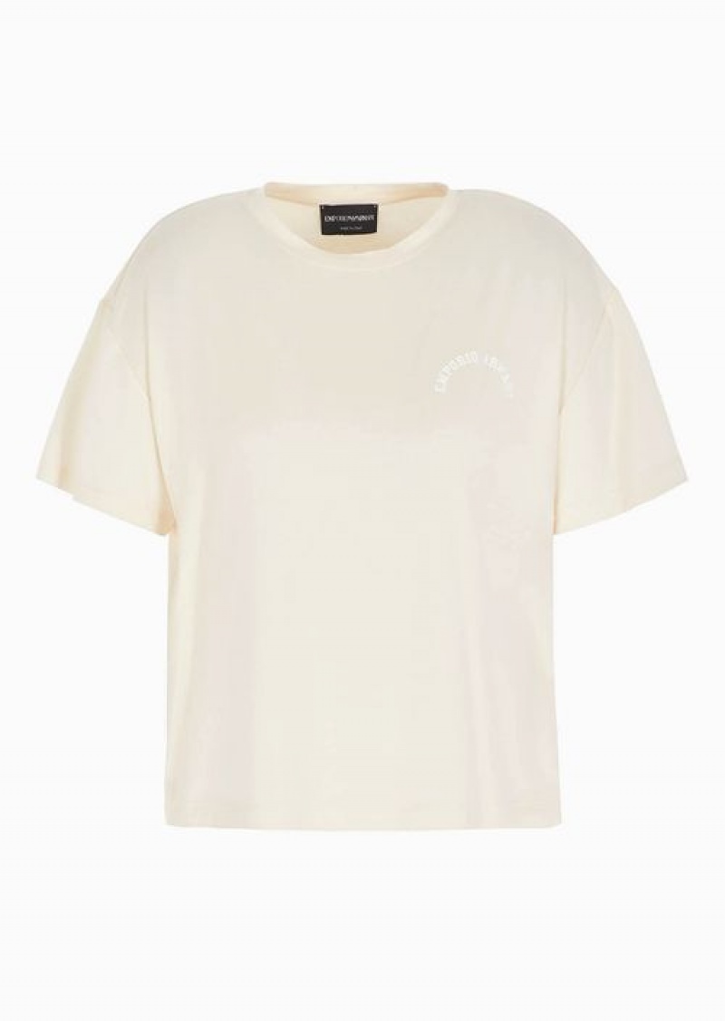 White Emporio Armani Stretch-jersey T-shirt With Oversized Chalet Capsule Collection Print | EA-SN57047