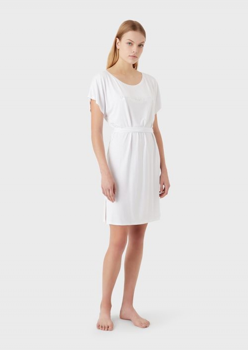 White Emporio Armani Stretch-viscose Beach Dress With Logo | EA-SN57082