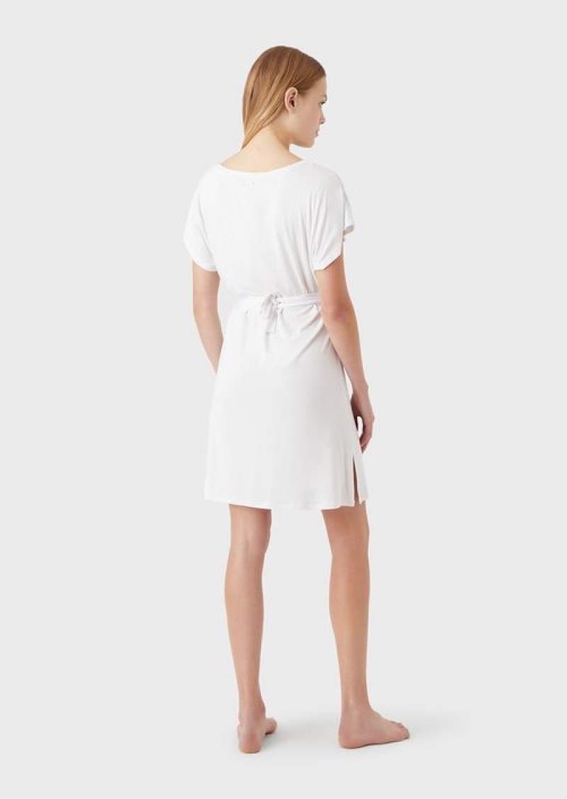 White Emporio Armani Stretch-viscose Beach Dress With Logo | EA-SN57082