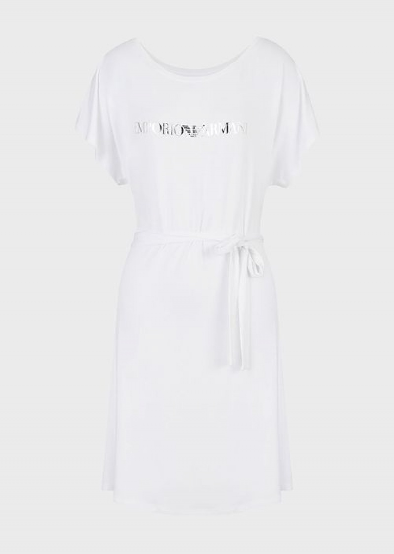 White Emporio Armani Stretch-viscose Beach Dress With Logo | EA-SN57082