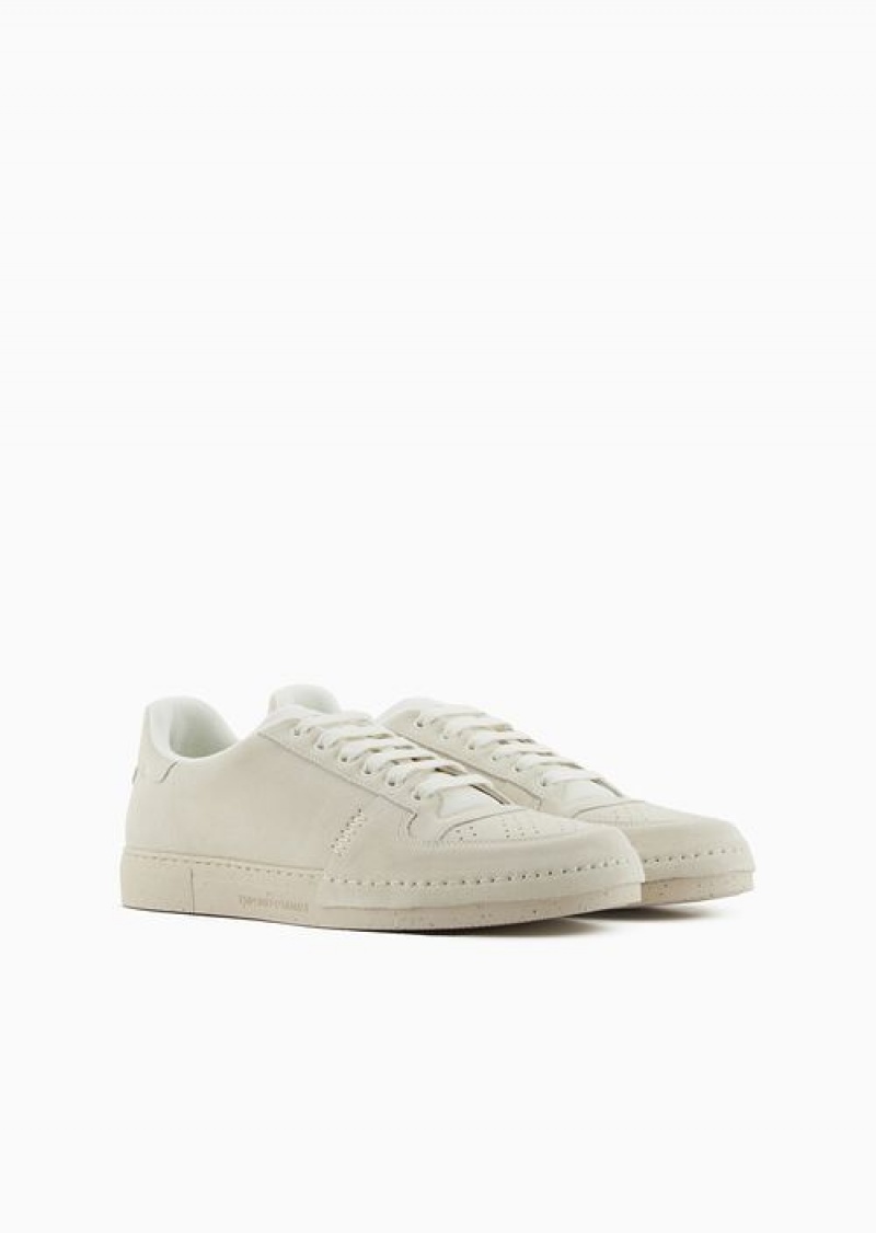 White Emporio Armani Suede Sneakers | EA-SN58916