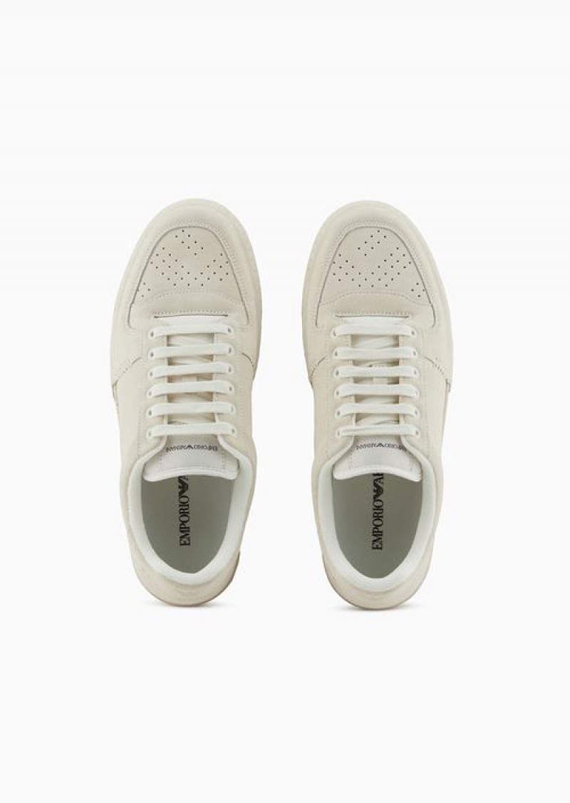 White Emporio Armani Suede Sneakers | EA-SN58916