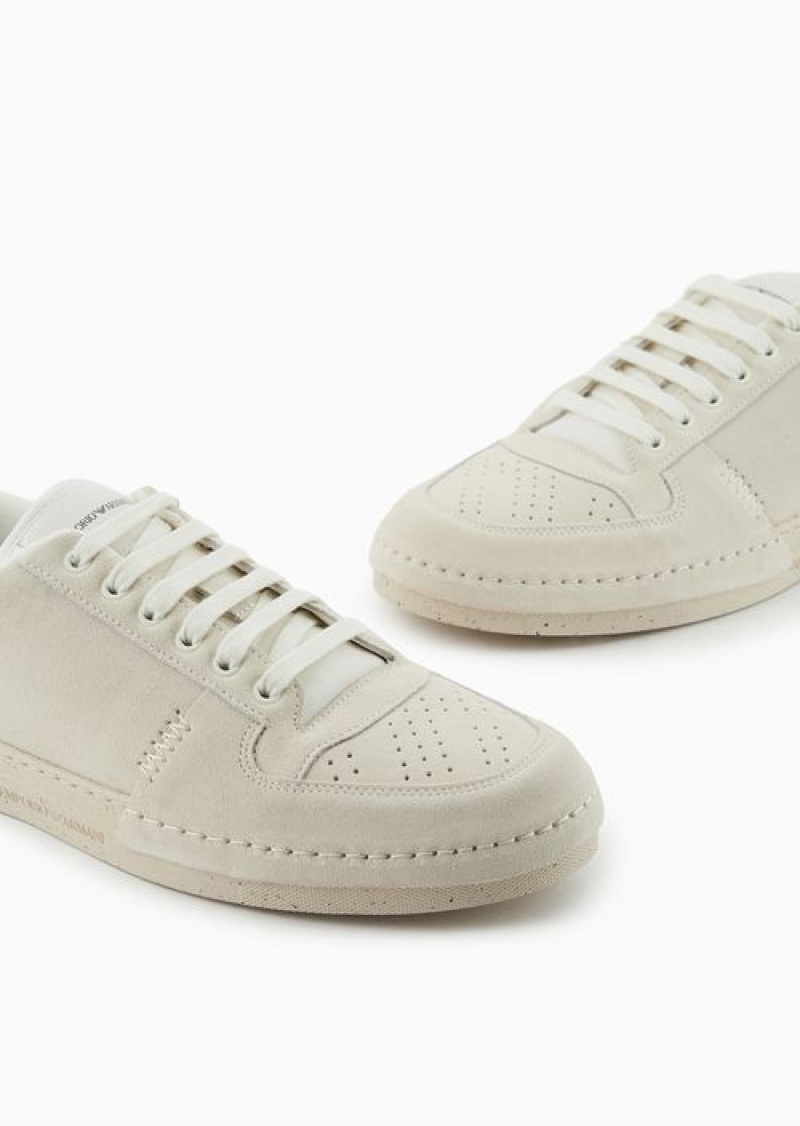 White Emporio Armani Suede Sneakers | EA-SN58916