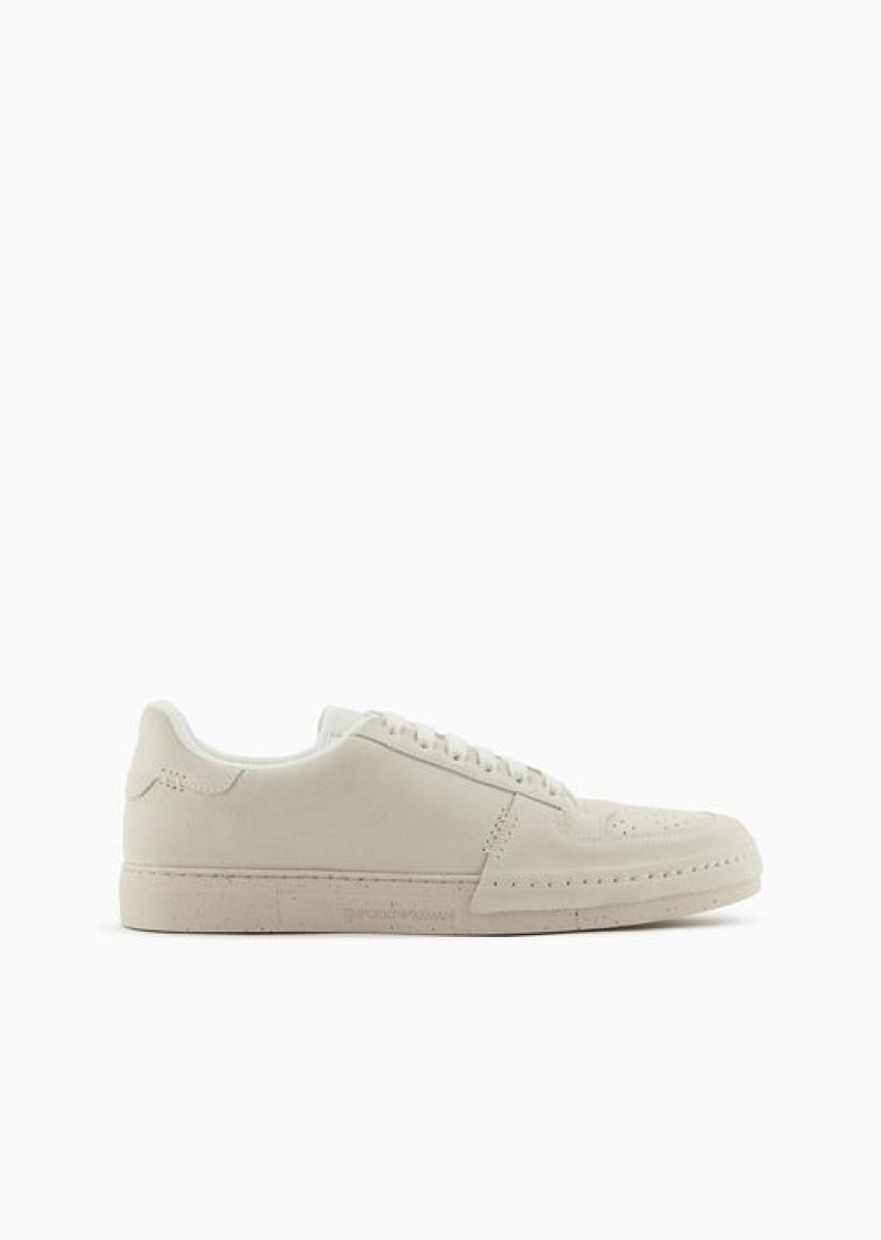 White Emporio Armani Suede Sneakers | EA-SN58916