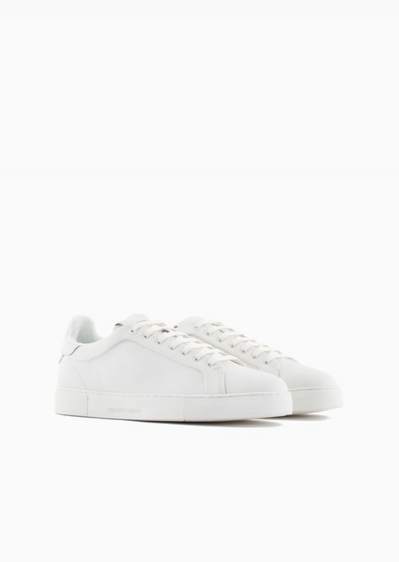 White Emporio Armani Supple Leather Sneakers | EA-SN58980