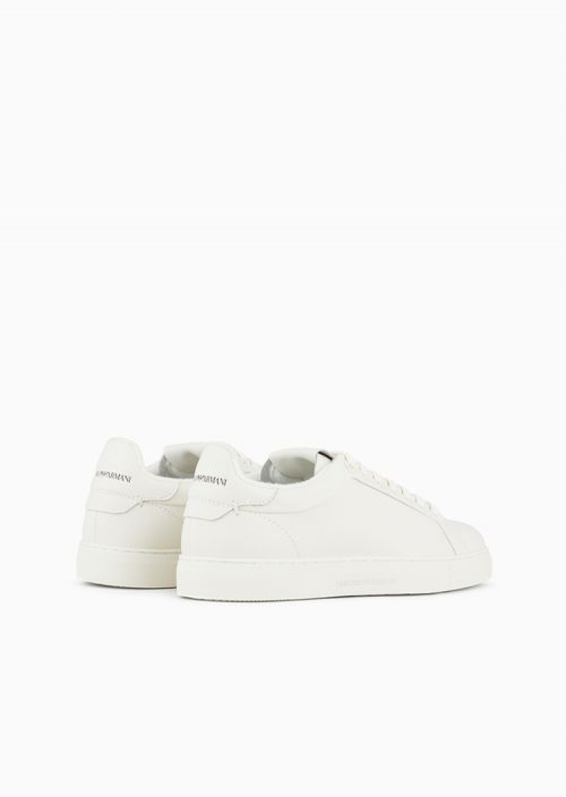 White Emporio Armani Supple Leather Sneakers | EA-SN58980