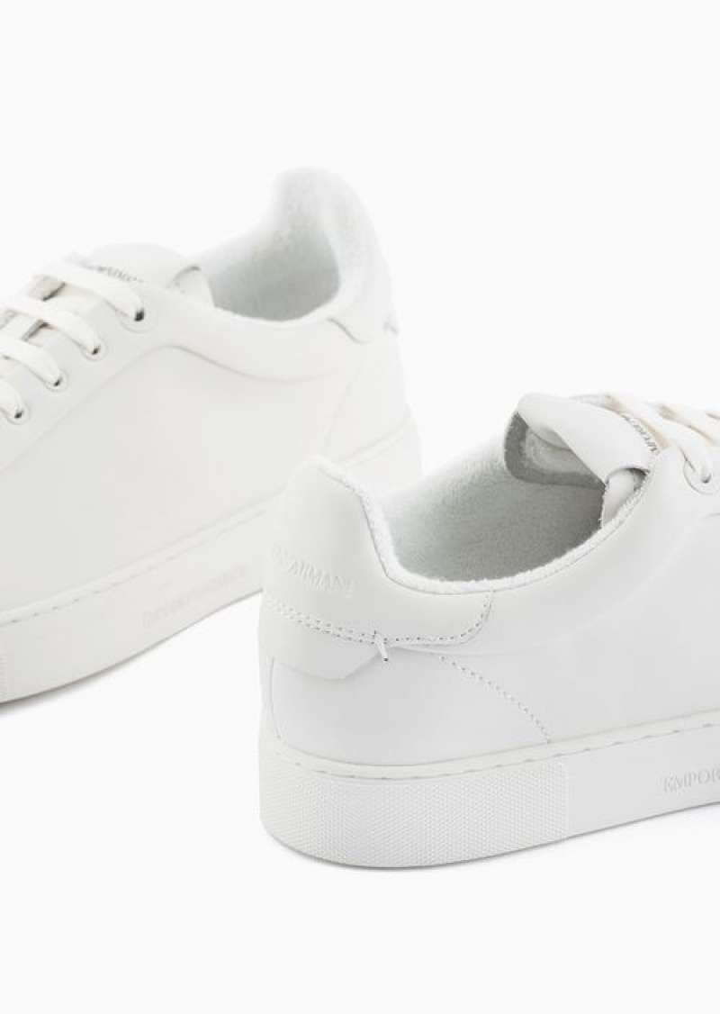 White Emporio Armani Supple Leather Sneakers | EA-SN58980