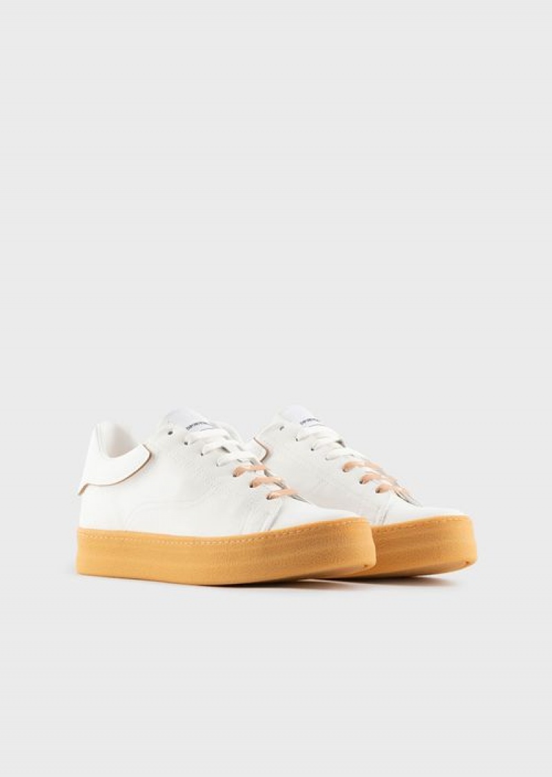 White Emporio Armani Sustainable Collection Recycled-leather Sneakers | EA-SN58938