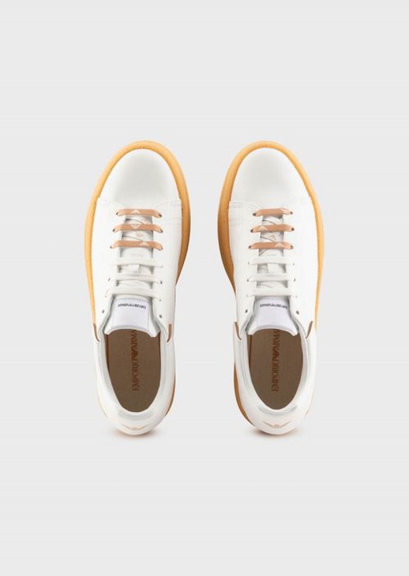 White Emporio Armani Sustainable Collection Recycled-leather Sneakers | EA-SN58938