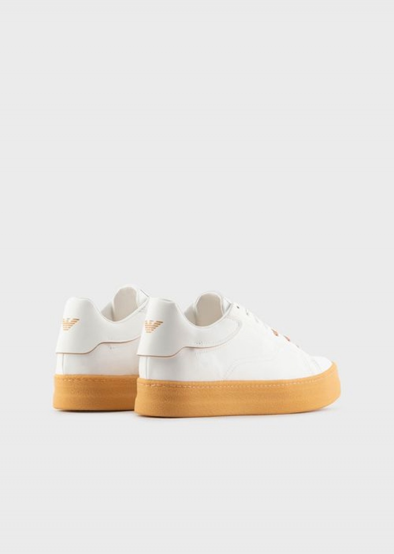 White Emporio Armani Sustainable Collection Recycled-leather Sneakers | EA-SN58938