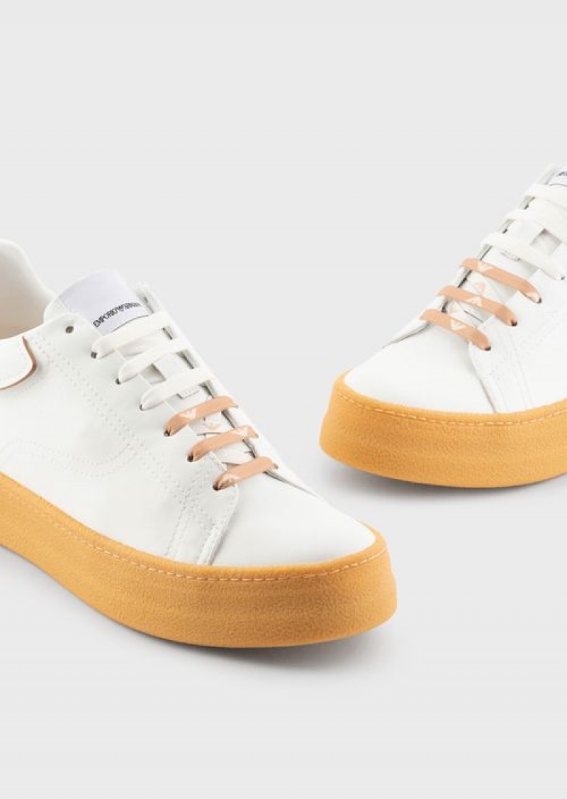 White Emporio Armani Sustainable Collection Recycled-leather Sneakers | EA-SN58938