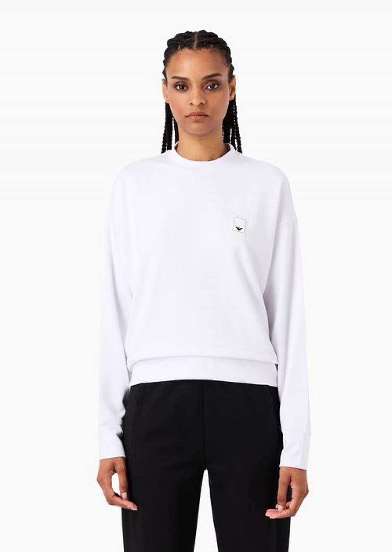 White Emporio Armani Sweatshirt In Milano-stitch Fabric With Travel Essentials Patch | EA-SN56989