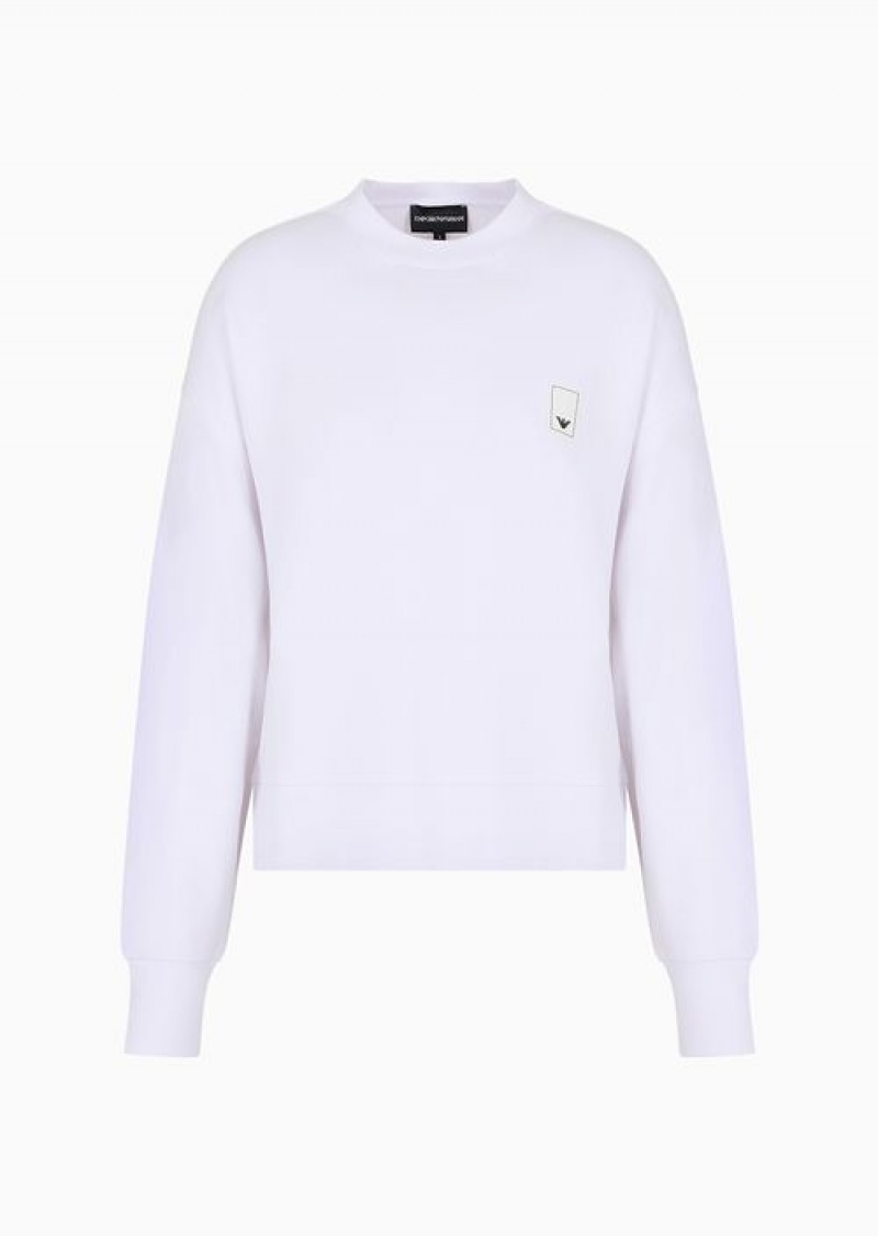 White Emporio Armani Sweatshirt In Milano-stitch Fabric With Travel Essentials Patch | EA-SN56989