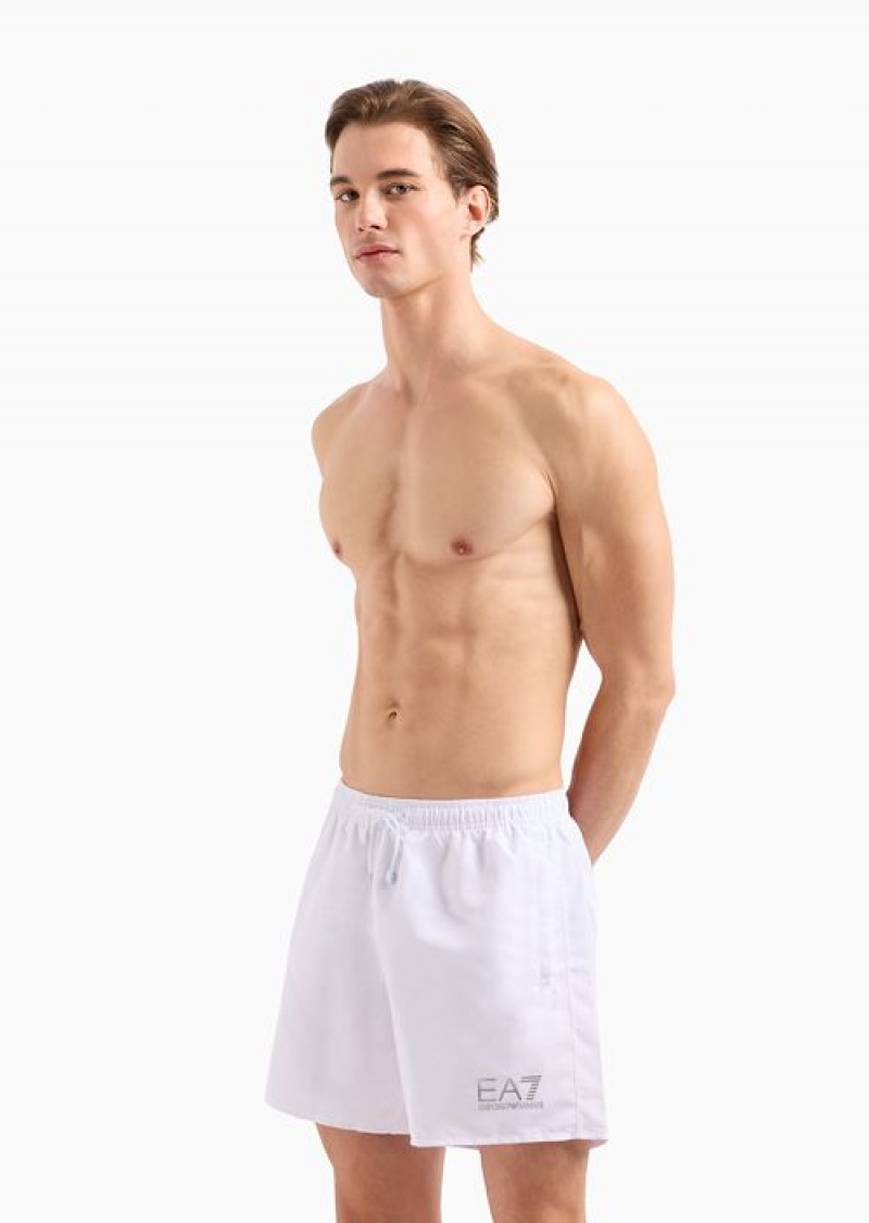 White Emporio Armani Swim Trunks With Logo | EA7-SN59881