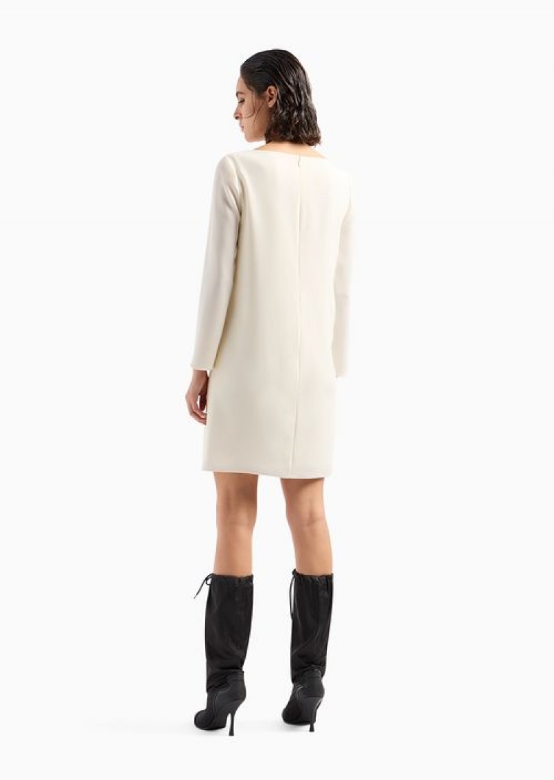 White Emporio Armani Technical Cady Tunic Dress With Satin Buttons | EA-SN56565