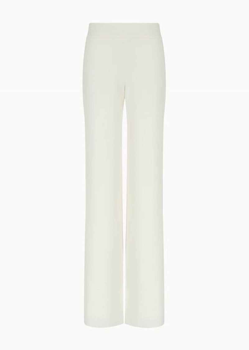 White Emporio Armani Techno Cady Palazzo Trousers | EA-SN56875