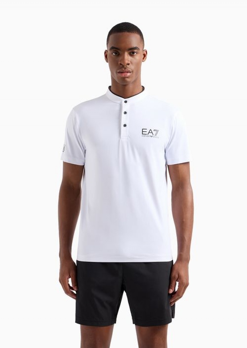 White Emporio Armani Tennis Pro Henley-collar Polo Shirt In Ventus7 Technical Fabric | EA7-SN59967