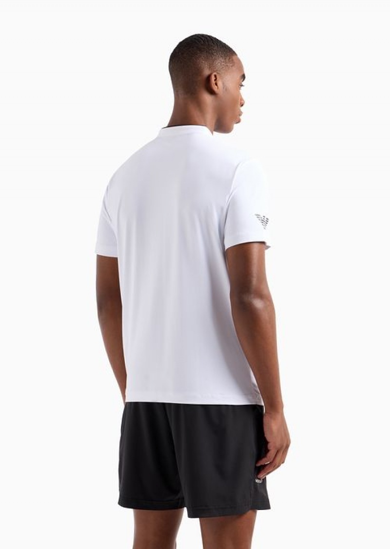 White Emporio Armani Tennis Pro Henley-collar Polo Shirt In Ventus7 Technical Fabric | EA7-SN59967