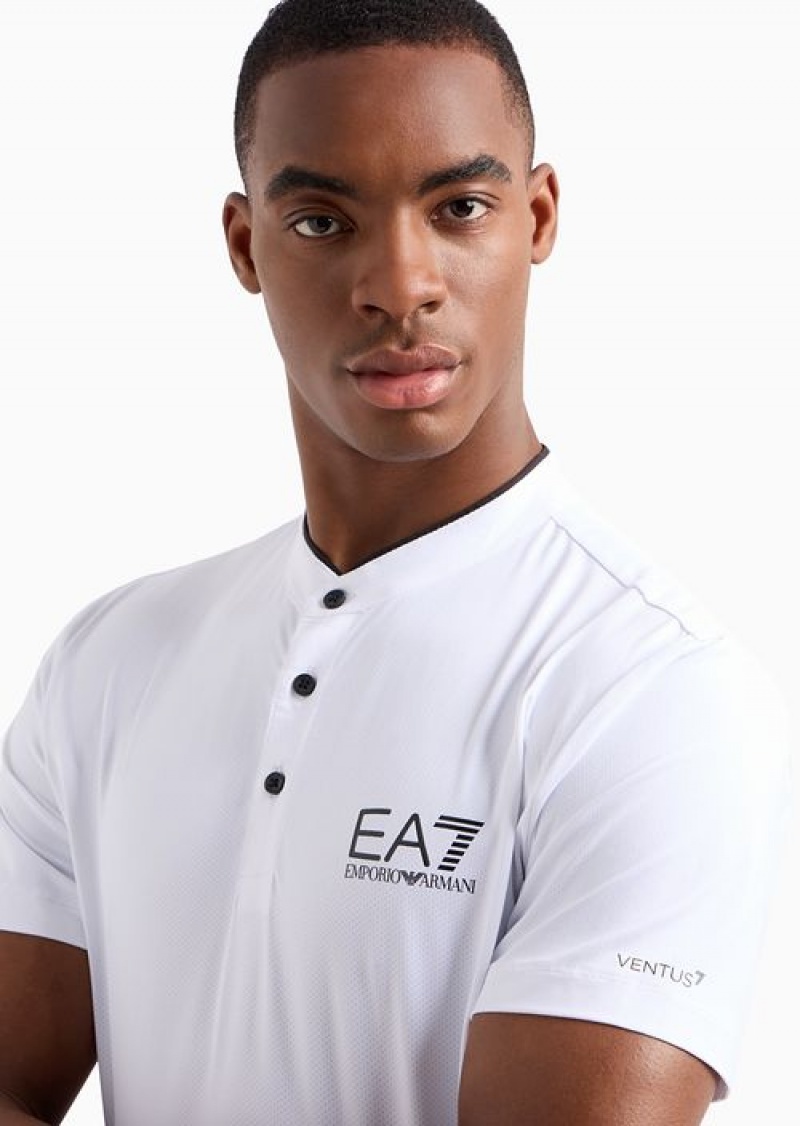 White Emporio Armani Tennis Pro Henley-collar Polo Shirt In Ventus7 Technical Fabric | EA7-SN59967