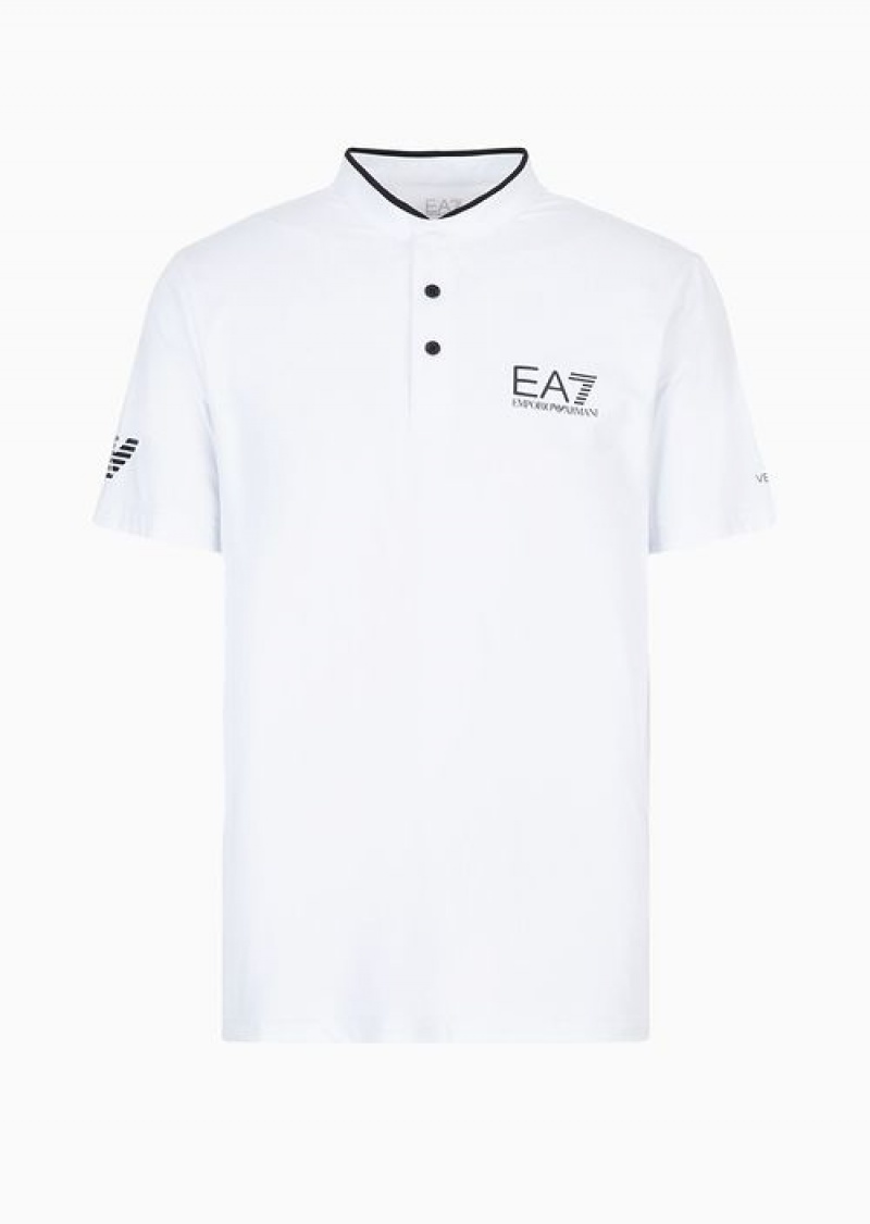 White Emporio Armani Tennis Pro Henley-collar Polo Shirt In Ventus7 Technical Fabric | EA7-SN59967