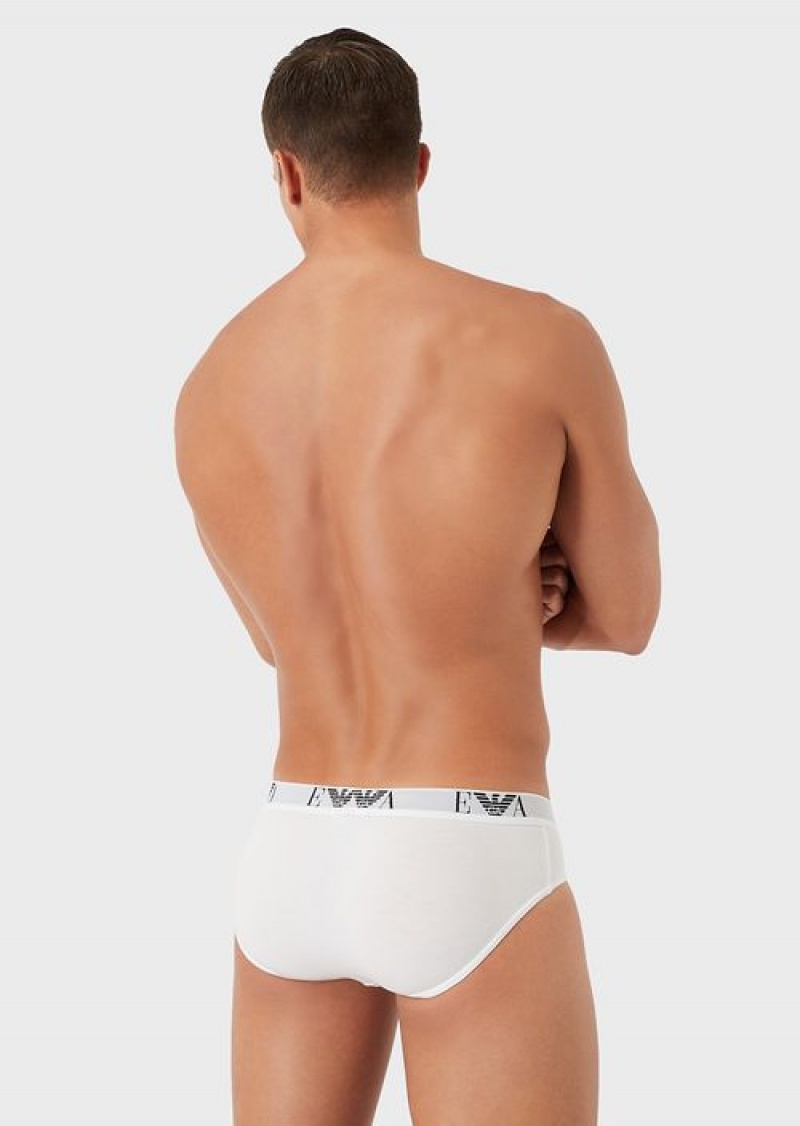 White Emporio Armani Three-pack Of Briefs With Essential Monogram Logo | EA-SN58838