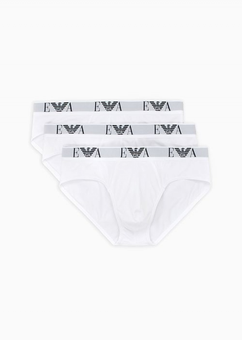 White Emporio Armani Three-pack Of Briefs With Essential Monogram Logo | EA-SN58838