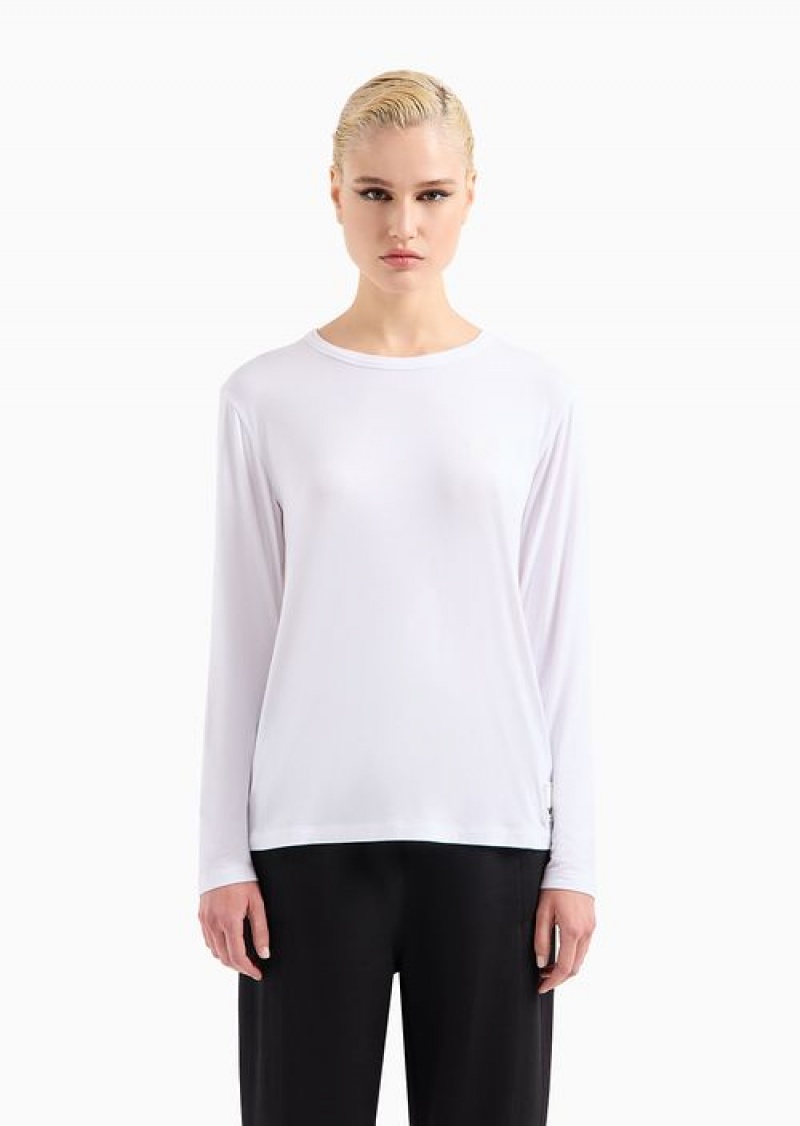 White Emporio Armani Travel Essentials Stretch Viscose Jersey Jumper | EA-SN57027