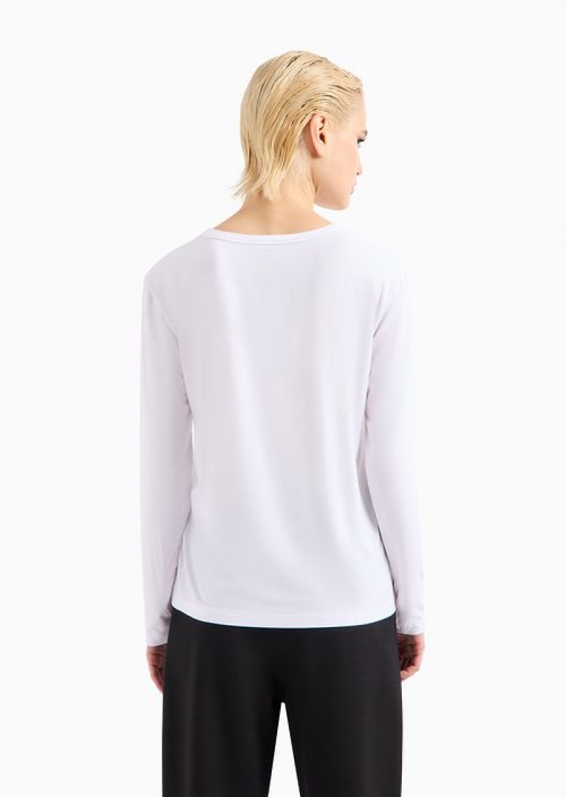 White Emporio Armani Travel Essentials Stretch Viscose Jersey Jumper | EA-SN57027