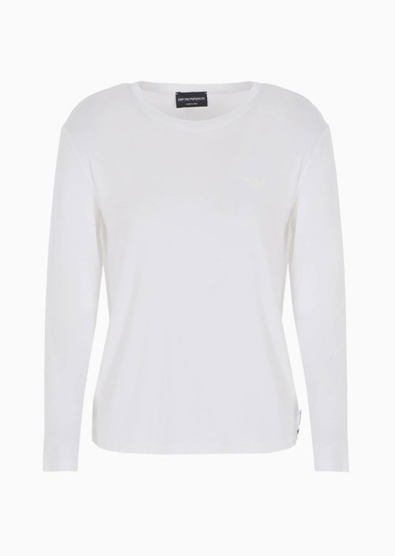 White Emporio Armani Travel Essentials Stretch Viscose Jersey Jumper | EA-SN57027