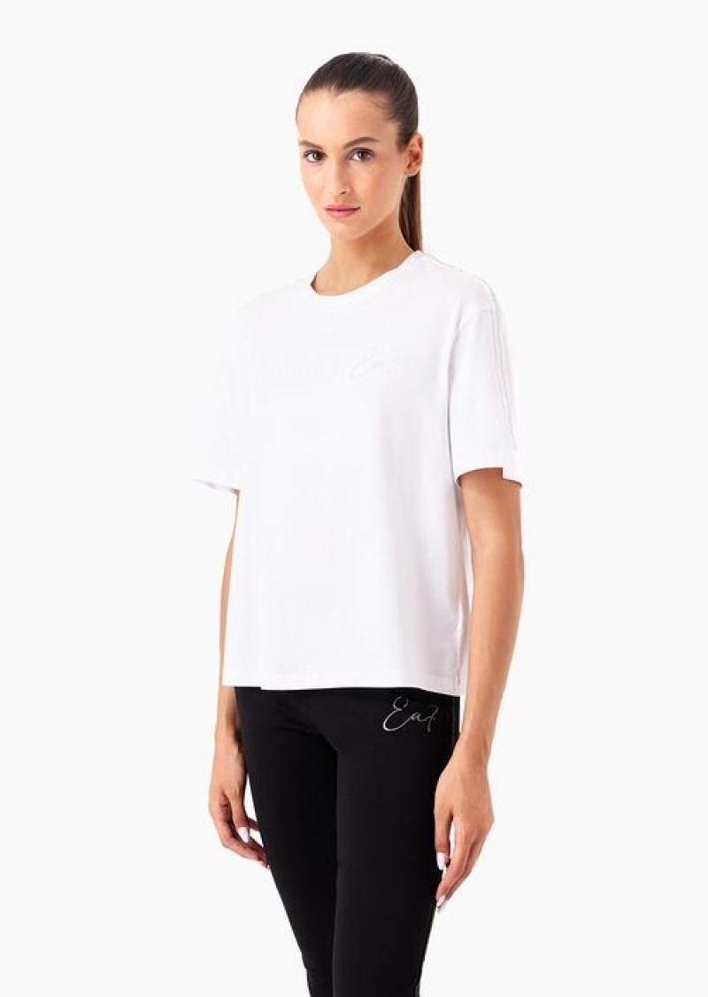 White Emporio Armani T-shirt Girocollo Precious In Misto Cotone Organico | EA7-SN59641