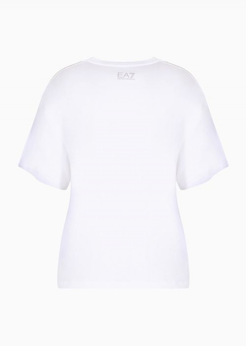 White Emporio Armani T-shirt Girocollo Precious In Misto Cotone Organico | EA7-SN59641