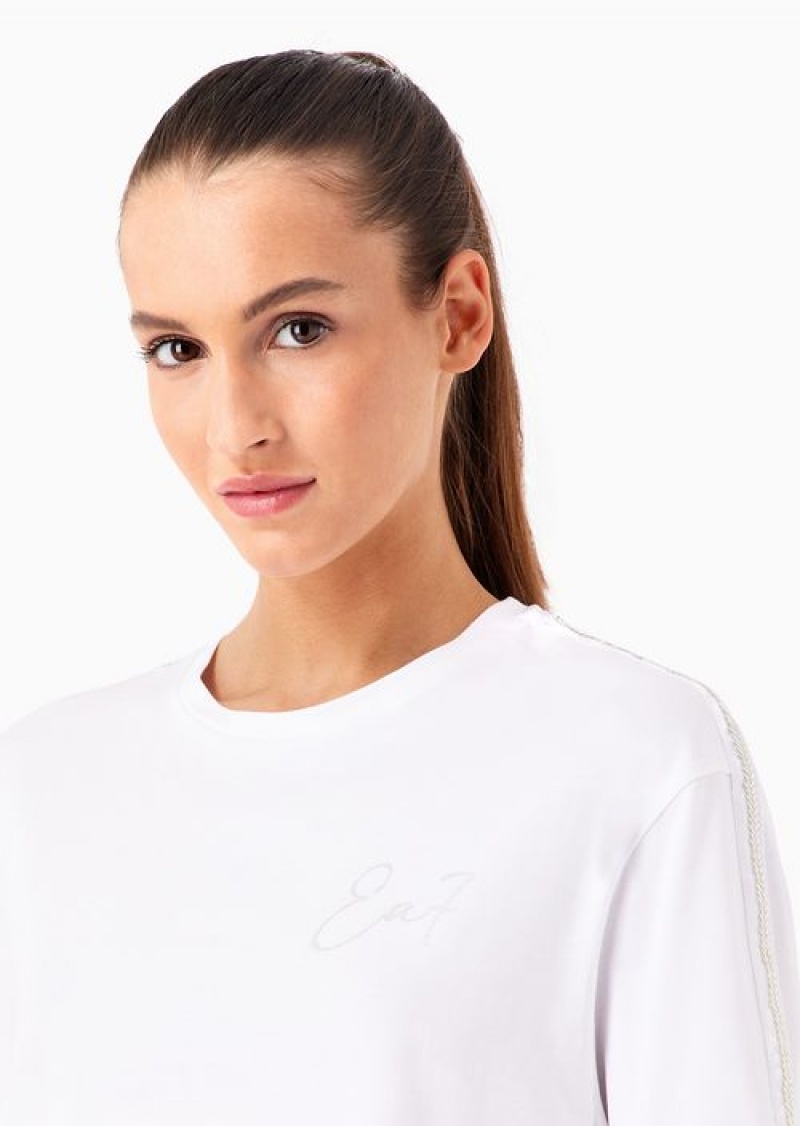 White Emporio Armani T-shirt Girocollo Precious In Misto Cotone Organico | EA7-SN59641