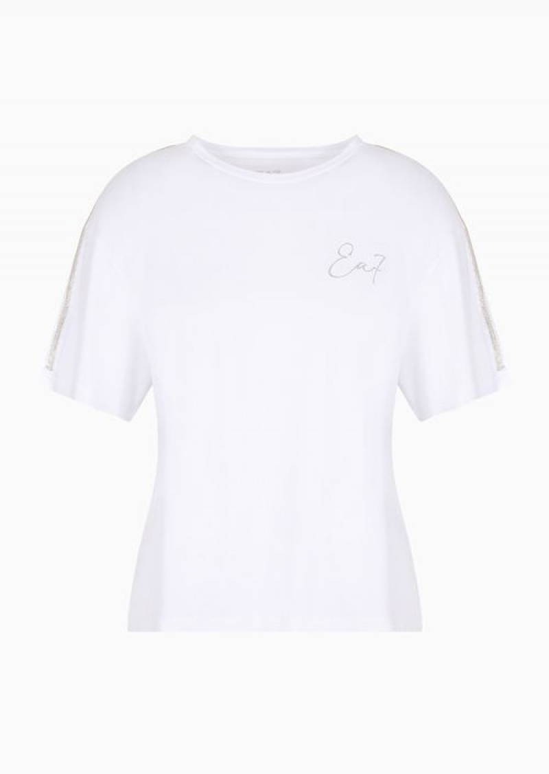 White Emporio Armani T-shirt Girocollo Precious In Misto Cotone Organico | EA7-SN59641