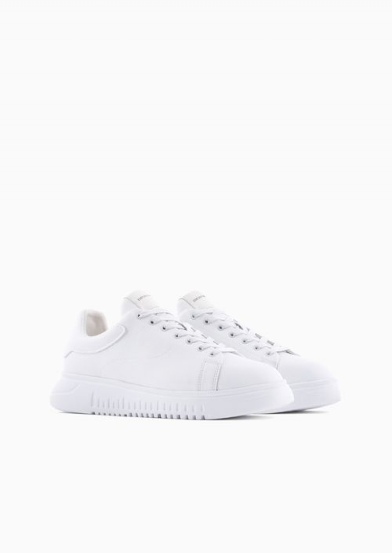 White Emporio Armani Tumbled-leather Sneakers With Oversized Soles | EA-SN58963