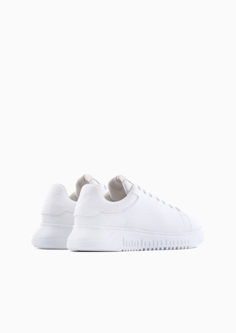 White Emporio Armani Tumbled-leather Sneakers With Oversized Soles | EA-SN58963